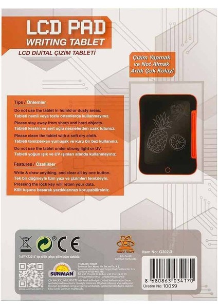 Luxury Turuncu 10,5&quot; LCD Dijital Çizim Tableti 1 Adet