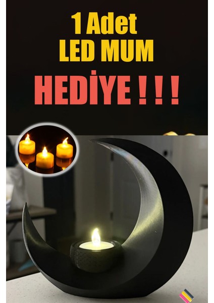 Luxury Yarım Ay Ledli Işıklı Biblo - LED Mum Hediyeli - Ev,ofis Dekorasyon Hediyesi Şık 16CM Sert Plastik 1 Adet