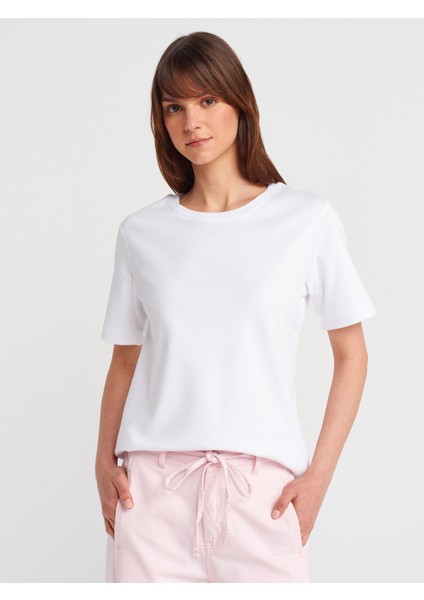 31763 Bisiklet Yaka T-Shirt-Beyaz