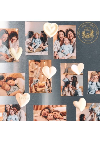 Luxury Buzdolabı Süsü Kalpli Magnet, 6 Adet Farklı Desenlerde Beyaz Renk Mıknatıslı Fotoğraf Tutucu Magnet 1 Adet