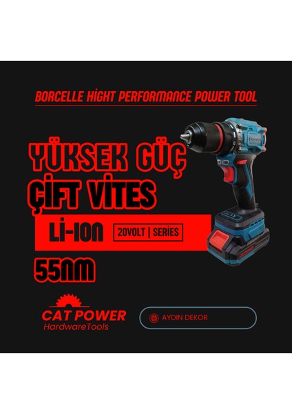 power E1010 Çift Vitesli Darbeli 20V Şarjlı Matkap Hızlı Şarjlı 55NM Tork Kömürsüz Motor
