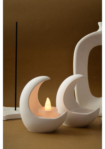 Dekoratif Taş Tozu Ay Şeklinde Tealight Mumluk Ev Ofis Banyo Dekorasyonu fırsatları
