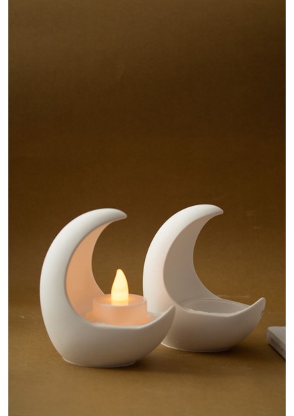 Dekoratif Taş Tozu Ay Şeklinde Tealight Mumluk Ev Ofis Banyo Dekorasyonu indirimleri