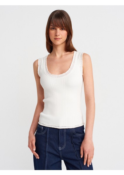 10750 Fitilli Ince Dokulu Triko Bluz-Ekru