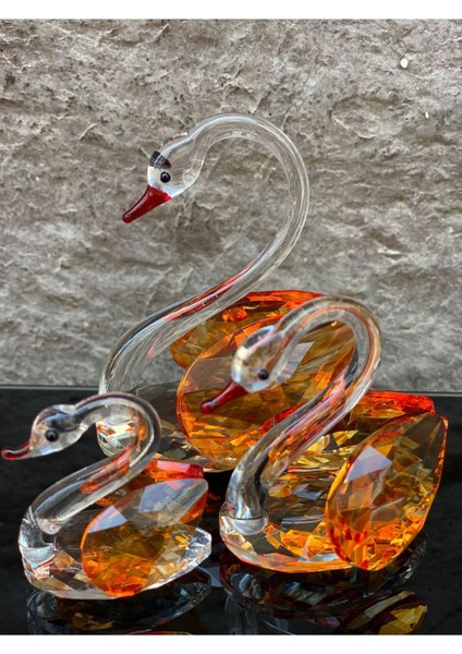 Luxury Dekoratif Kristal Cam Üçlü Kuğu Turuncu 1 Adet modelleri
