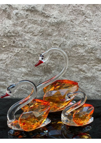 Luxury Dekoratif Kristal Cam Üçlü Kuğu Turuncu 1 Adet fırsatları