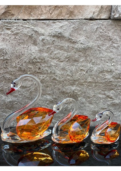 Luxury Dekoratif Kristal Cam Üçlü Kuğu Turuncu 1 Adet indirimleri