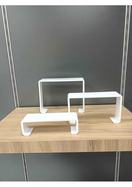 Luxury 3'lü Merdiven Set Pleksi Ayakkabılık Beyaz Renk 10 Adet 3'lü Set Ayakkabı Teşhir Standı 1 Adet