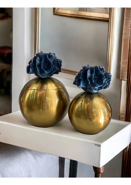 Luxury Dekoratif 2 Li Mercan Kutu Eskitme & Koyu Lacivert 1 Adet