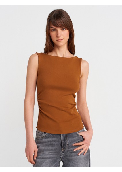 31589 Büzgülü Kayık Yaka Top-K.kiremit