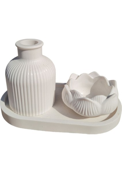 Luxury Dekoratif Mini Bohem Vazo ve Lotus Mumluk ( Banyo, Salon Dekor Biblo ) 1 Adet