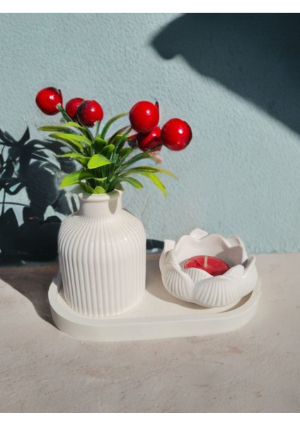 Luxury Dekoratif Mini Bohem Vazo ve Lotus Mumluk ( Banyo, Salon Dekor Biblo ) 1 Adet