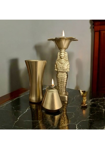 Luxury Gold Aksesuar Set 3 Lü Kandil ,t Light Mum ,vazo Dekoratif Özel Üretim 1 Adet
