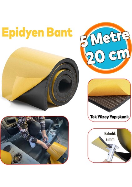 Yapışkanlı Oaraç Ses Isı Yalıtım Izolasyon Bandı En:20 cm Kalınlık:5 mm Uzunluk 5 Metre Kauçuk