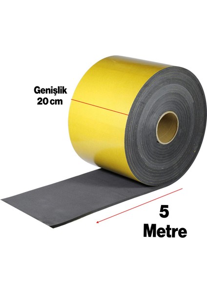 Yapışkanlı Oaraç Ses Isı Yalıtım Izolasyon Bandı En:20 cm Kalınlık:5 mm Uzunluk 5 Metre Kauçuk