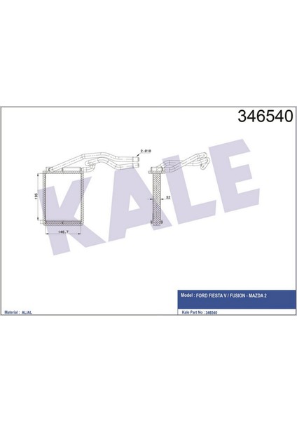 Kalorifer Radyatörü Fiesta V 1.4tdci 1.6tdci 01-08 Focus I 1.4 1.6 1.8 2.0 98-04 195X145X48 Gnzrz
