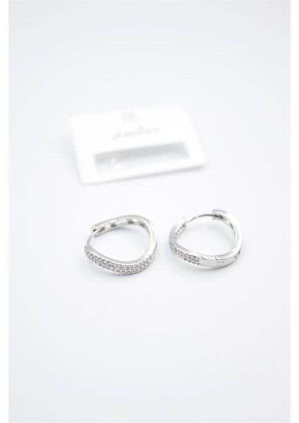 Taşlı Halka Küpe - Gümüş