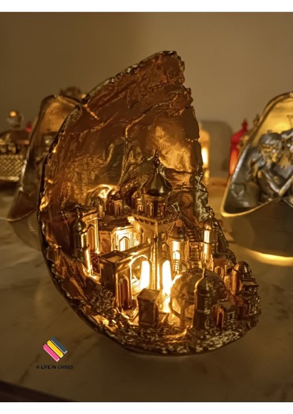 Luxury Ay Şehri (Moon City) Ledli Dekoratif Obje Ev Ofis Dekor Balkon Kitaplık, Sevgililer Günü Hediye 15CM 1 Adet
