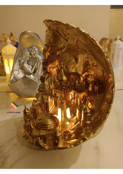 Luxury Ay Şehri (Moon City) Ledli Dekoratif Obje Ev Ofis Dekor Balkon Kitaplık, Sevgililer Günü Hediye 15CM 1 Adet modelleri