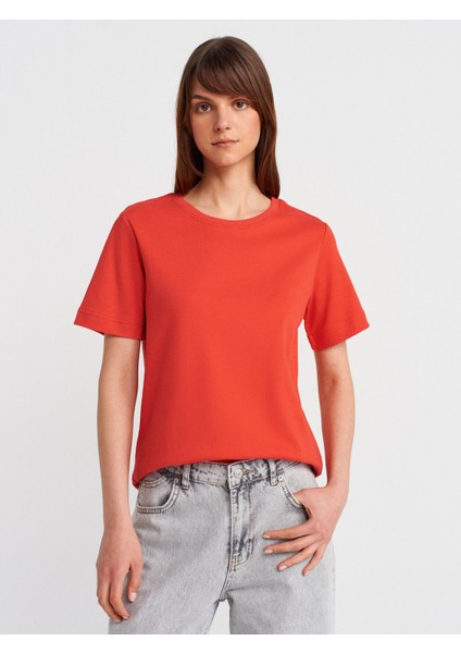 31763 Bisiklet Yaka T-Shirt-Kırmızı