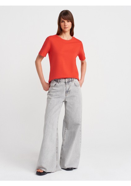 31763 Bisiklet Yaka T-Shirt-Kırmızı fırsatları