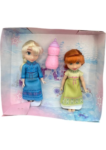 Luxury Elsa ve Anna Biberonlu 13 cm Ikili Küçük Oyuncak Bebekler 1 Adet
