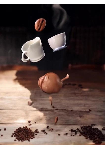 Luxury Sevimli Kahve Figür Biblo Seti (3'lü)/kahve Köşesi Dekor,kahve Fincanı, Kahve Çekirdeği ve Moka Pot 1 Adet