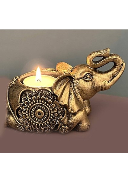Luxury Gold Dekoratif Şans Fili Tealight Mumluk (13.5x8.5 Cm) 1 Adet