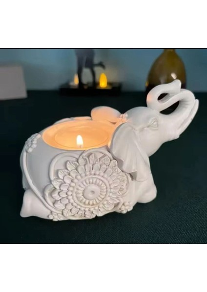 Luxury Gold Dekoratif Şans Fili Tealight Mumluk (13.5x8.5 Cm) 1 Adet modelleri