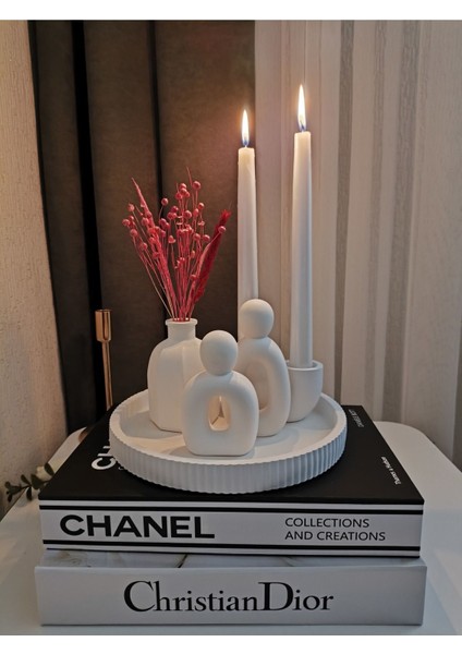 Luxury Dekoratif Yuvarlak Tabak & Aile & Vazo & Şamdanlık Set 1 Adet