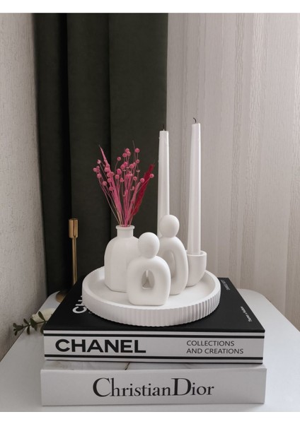 Luxury Dekoratif Yuvarlak Tabak & Aile & Vazo & Şamdanlık Set 1 Adet