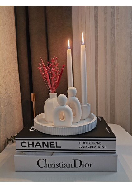 Luxury Dekoratif Yuvarlak Tabak & Aile & Vazo & Şamdanlık Set 1 Adet