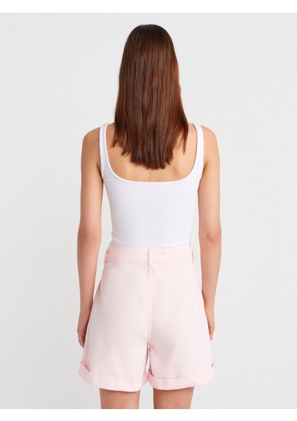 71988 Çift Pileli Paçası Kıvrık Denim Şort-Pembe