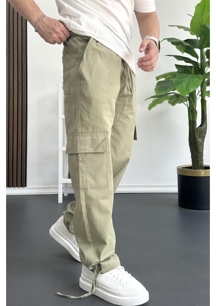 Erkek Kargo Cepli Paçası Ayarlanabilir Baggy Pantolon Yeşil EDW355