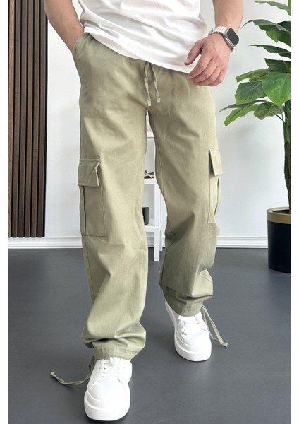 Erkek Kargo Cepli Paçası Ayarlanabilir Baggy Pantolon Yeşil EDW355 fırsatları