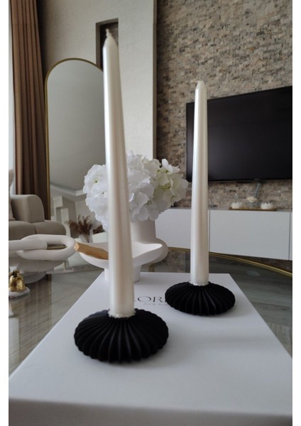 Luxury Modern Tasarım Dekoratif 2’li Plastik Şamdan Mumluk, Siyah Mumluk, (Mumlar Dahil Değildir) 1 Adet