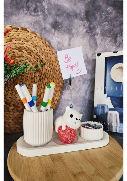 Luxury Dekoratif Sevimli Kedi Notluk, Kalemlik ve Ataşlık Seti, 4lü Masaüstü Organizer 1 Adet modelleri