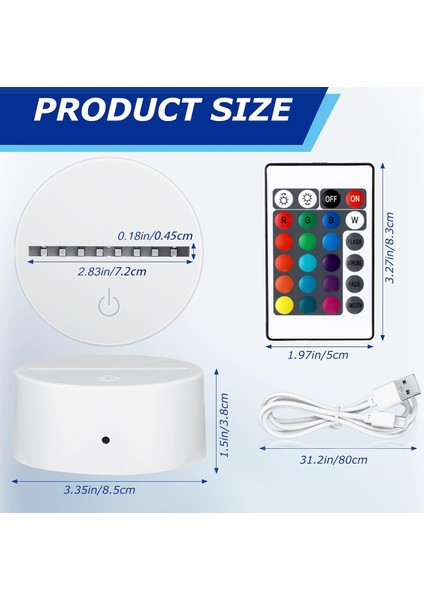 3D Gece LED Işık Lamba Tabanı 4 Mod LED Gece Standı Akrilik Işık Tabanı Ayarlanabilir 16 Işık Gösterisi Ekran Standı, Uzaktan Kumandalı Oda Dükkanı Restoranı USB Şarj Kablosu (Beyaz) (Yurt Dışından) fiyatları