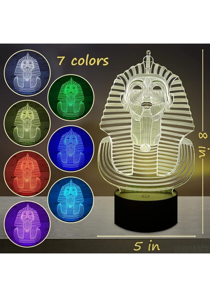 Firavun 3D Gece Lambası - Optik Illüzyon Lambası Mısır u LED Işık 3D Hologram Projektör - Küçük Dokunmatik Lambalı 7 Renk Değiştirme Lambası - Küçük Masa Lambası Erkekler Kızlar 3D Sfe (Yurt Dışından)