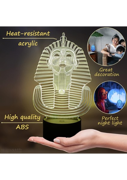 Firavun 3D Gece Lambası - Optik Illüzyon Lambası Mısır u LED Işık 3D Hologram Projektör - Küçük Dokunmatik Lambalı 7 Renk Değiştirme Lambası - Küçük Masa Lambası Erkekler Kızlar 3D Sfe (Yurt Dışından)