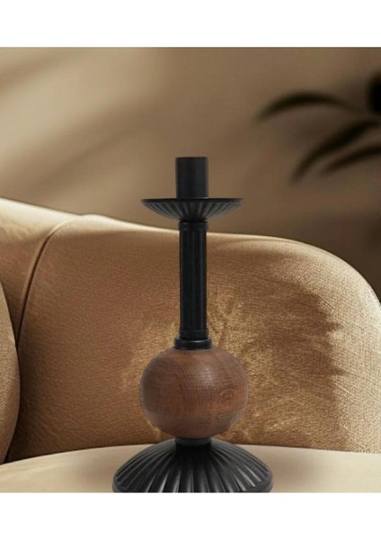 Luxury Tekli Pino Mumluk Ahşap Top Detaylı Siyah Büyük 1 Adet