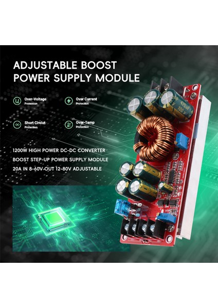 1200W Dc-Dc Step-Up Güç Kaynağı Modülü 20A 8-60V Çıkış 12-80V (Yurt Dışından)