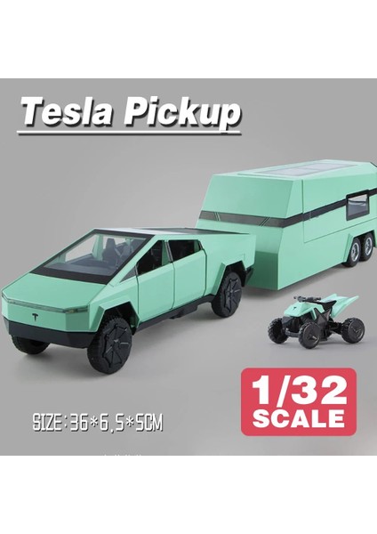 Ölçekli 1:32 Tesla Cybertruck Pickup Römork Rv Metal Alaşım Oyuncak Araba Modeli Diecast Off-Road Araç Hediye Erkek Çocuklar Için Koleksiyon (Yurt Dışından)