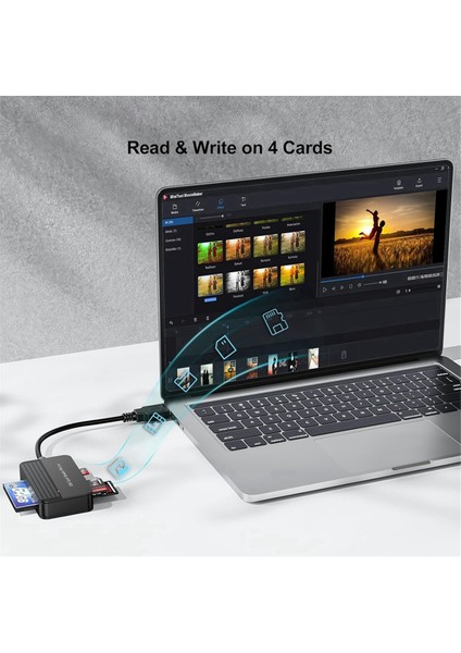 Okuyucu 4'ü 1 Arada, Tf Sd Ms Cf Kart Okuyucu, USB C ve USB 3.0 Arayüzü (Yurt Dışından)