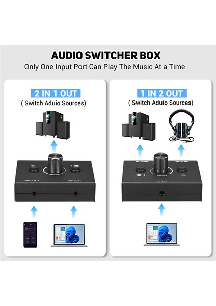 3.5mm Ses Anahtarı, 2 Giriş 1 Çıkış/1 Giriş 2 Çıkış Ses Ayırıcı (Yurt Dışından)