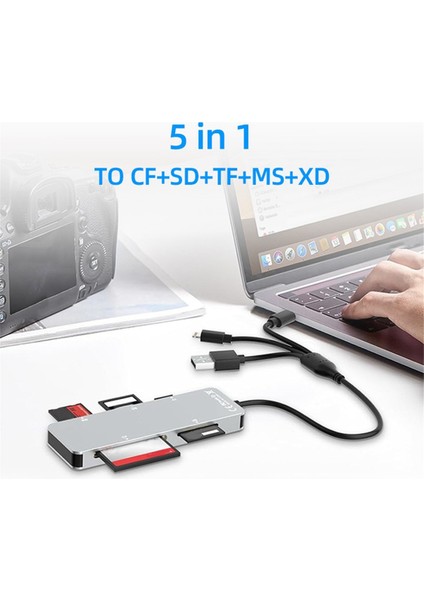 5'i 1 Arada Çoklu Hafıza Kartı Okuyucu Sd/tf/ms/cf/xd Kart Okuyucu USB C Otg (Yurt Dışından)