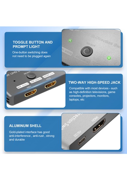 8k UHD HDMI Uyumlu Anahtar 2'si 1 Arada Çıkış/1'i 2 Arada Çıkış Anahtarı (Yurt Dışından) fiyatları