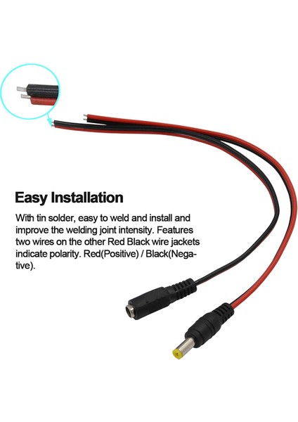 10 Çift Dc Güç Pigtail Kablo Teli, 12V 5A Erkek ve Dişi Konnektörler (Yurt Dışından)