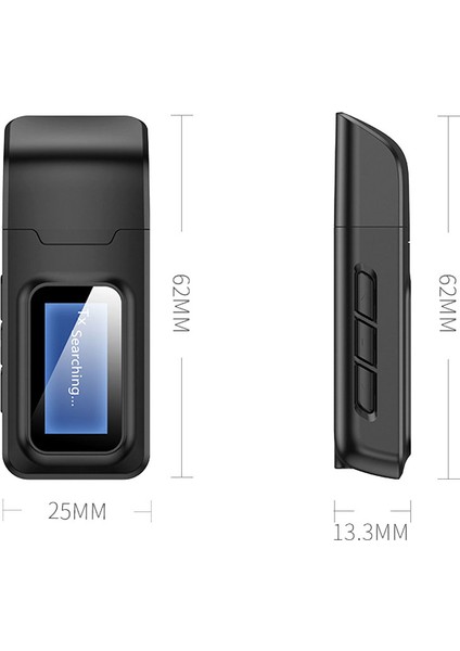 Bluetooth 5.0 Alıcı Verici LCD Ekran Jakı USB Araba Pc Tv Için (Yurt Dışından)