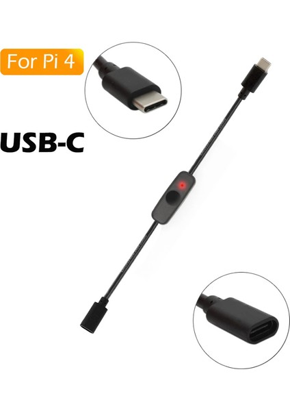 Power Switch USB Type C Uzatma Kablosu Raspberry Pi 4b Için 2 Adet (Yurt Dışından)